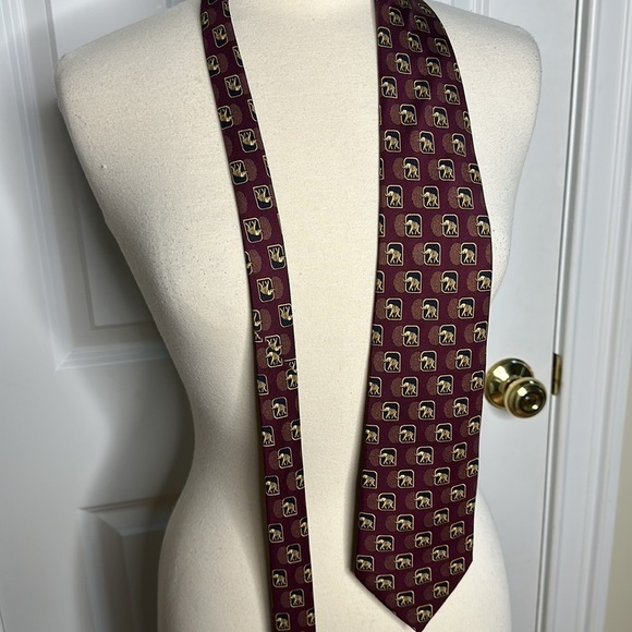 Lanvin Paris Elephant Print Silk Tie Burgundy Navy Gold - Picture 9 of 9